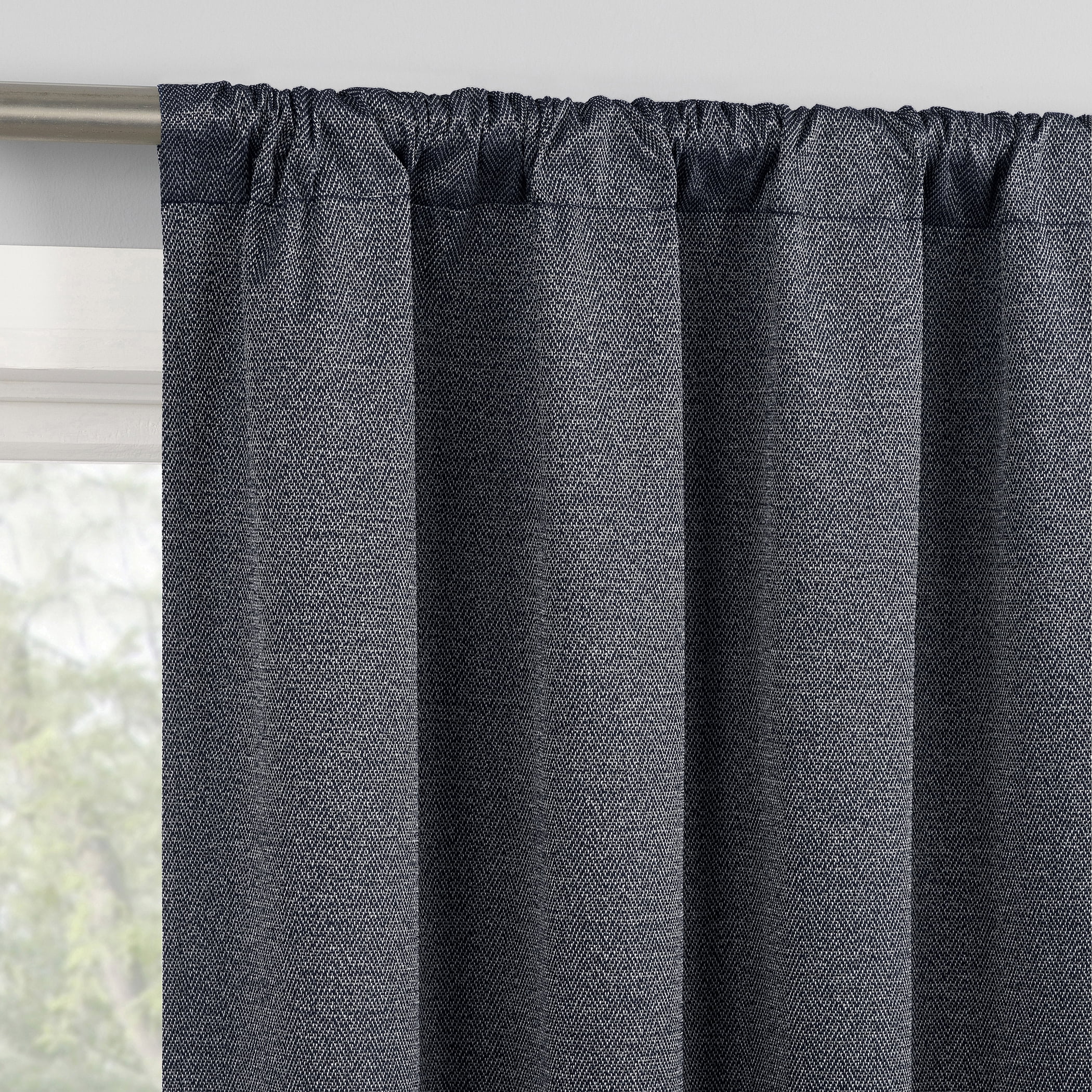 Sun Zero Prescott 2-pack Herringbone Magnetic Closure 100% Blackout Rod Pocket Curtain Panel Pair, 37"W x 63"L, Navy