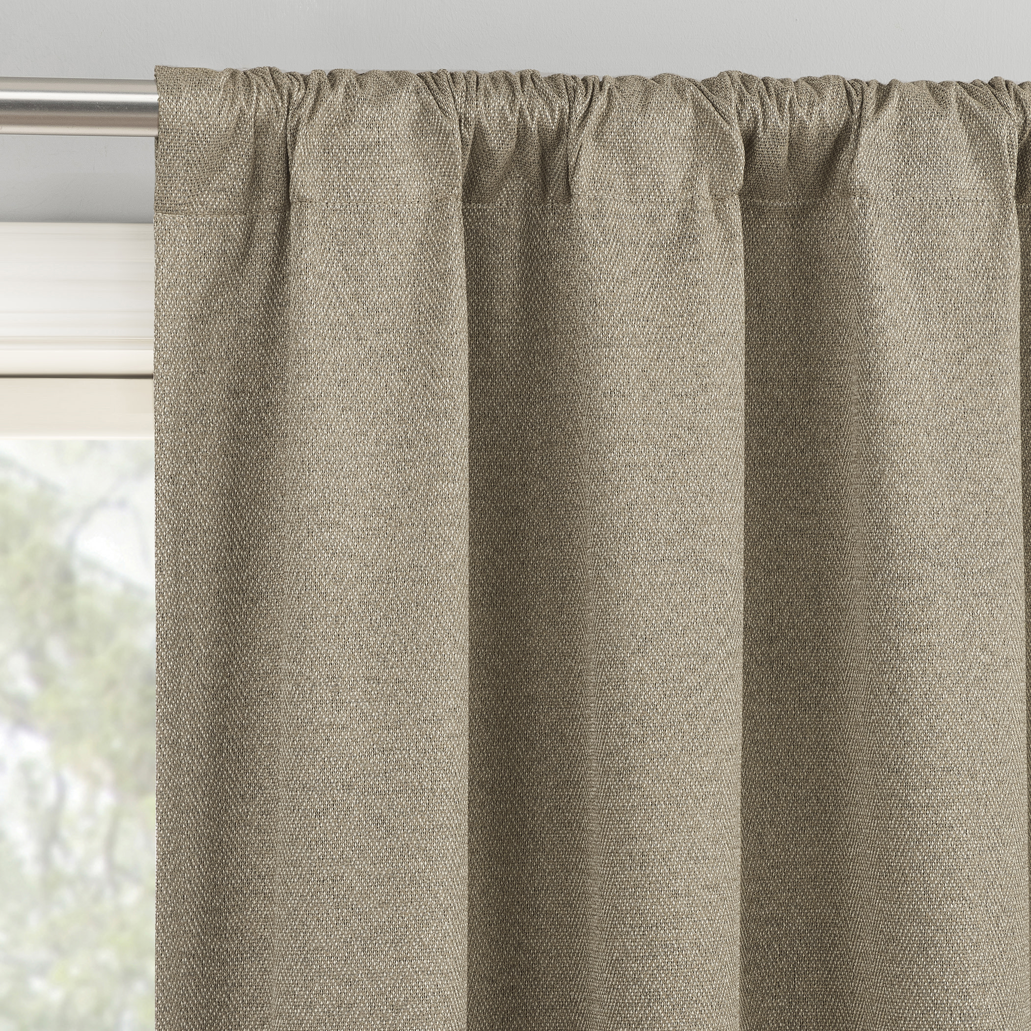 Sun Zero Prescott 2-pack Herringbone Magnetic Closure 100% Blackout Rod Pocket Curtain Panel Pair, 37"W x 84"L, Dark Beige