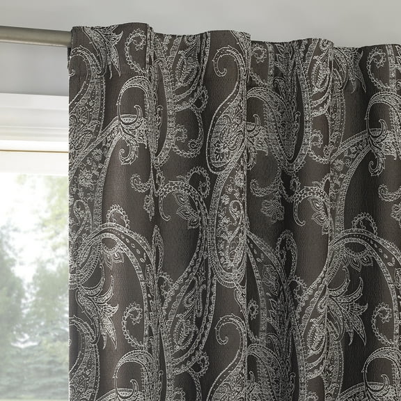 Sun Zero Pedra Paisley Embroidery 100% Blackout Back Tab Curtain Panel, 40"X96", Chocolate Brown