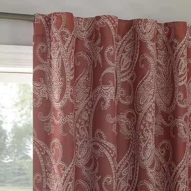 Sun Zero Pedra Paisley Embroidery 100% Blackout Back Tab Curtain Panel, 40"x96", Rustic Red
