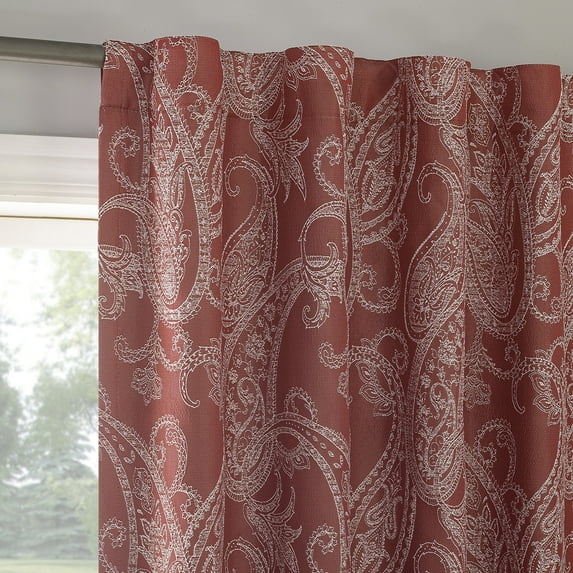 Sun Zero Pedra Paisley Embroidery 100% Blackout Back Tab Curtain Panel, 40"x96", Rustic Red