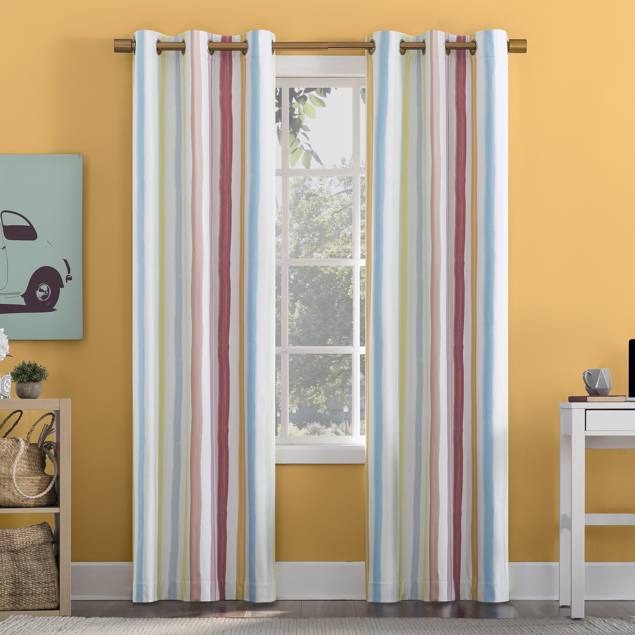 Sun Zero Pippa Stripes 100% Blackout Grommet Single Curtain Panel in Pink