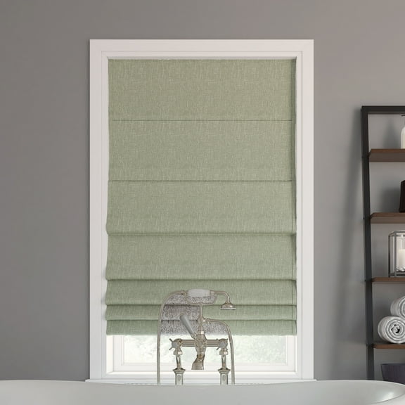 Sun Zero Pryer 1-Piece Textured 100% Blackout Cordless Roman Shade, 35"X64", Sage Green
