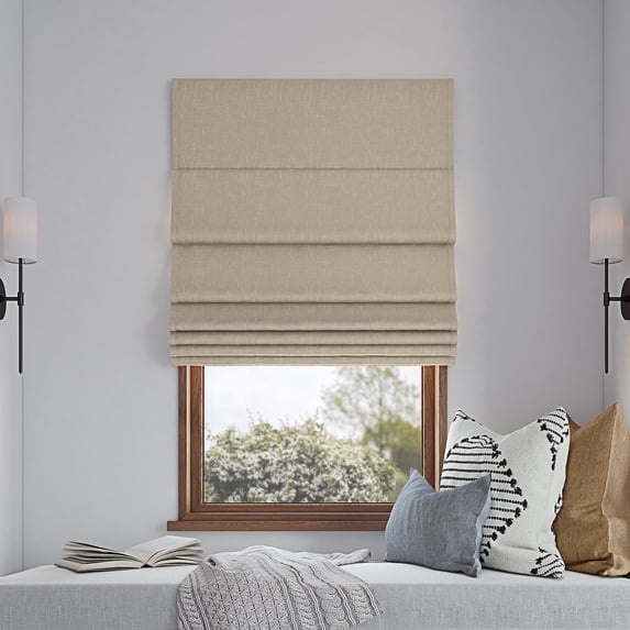 Sun Zero Pryer 1-Piece Textured 100% Blackout Cordless Roman Shade, 39"X64", Stone