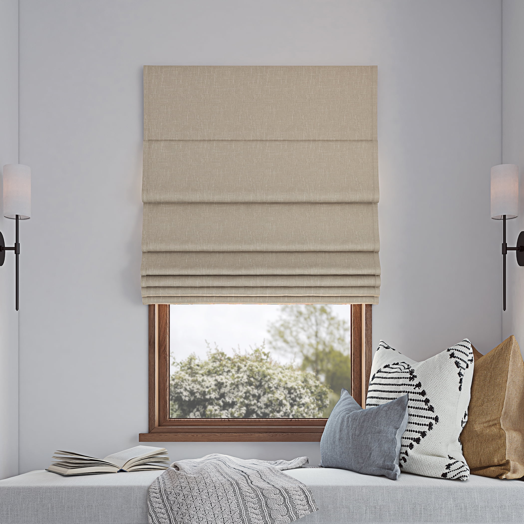 Stone Beige Fabric Cordless Blackout Roman Shade 33" x 64"