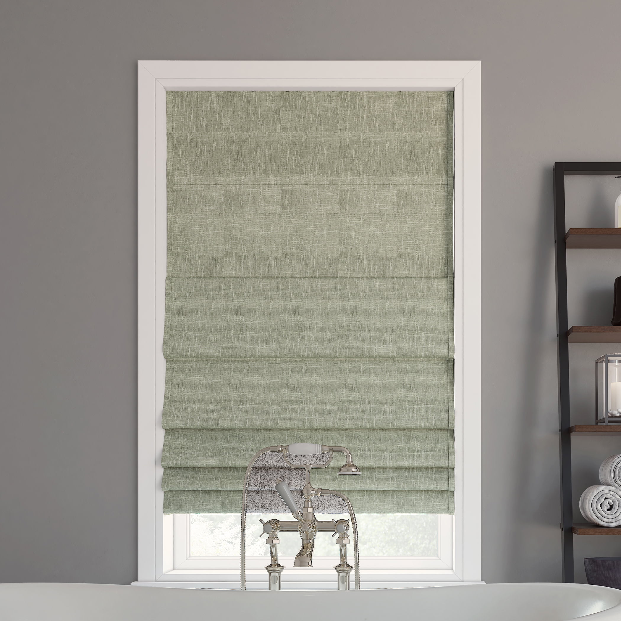 Sage Green Textured Fabric Cordless Blackout Roman Shade 35" x 64"