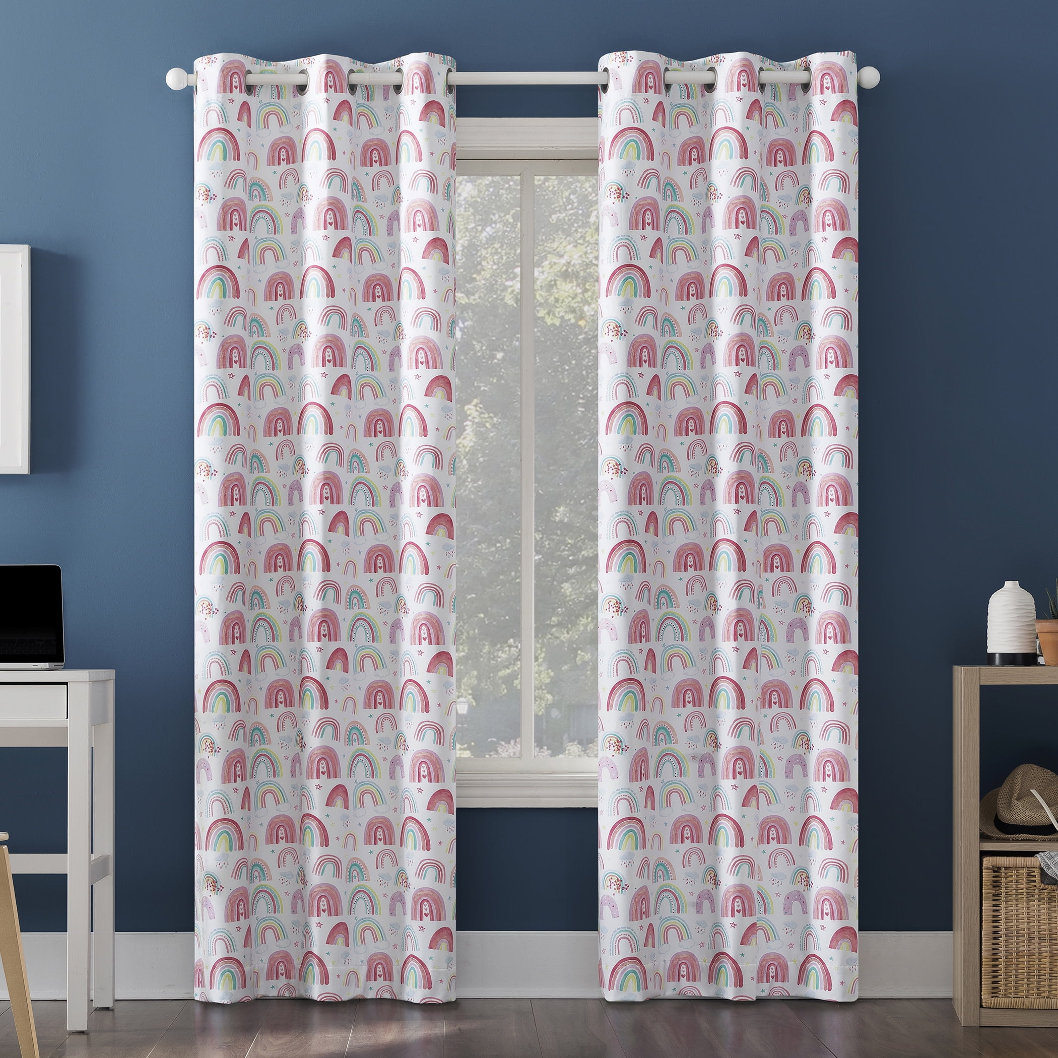 Sun Zero Rainbows Print 100% Blackout Grommet Single Curtain Panel In Multi,40" X 63"