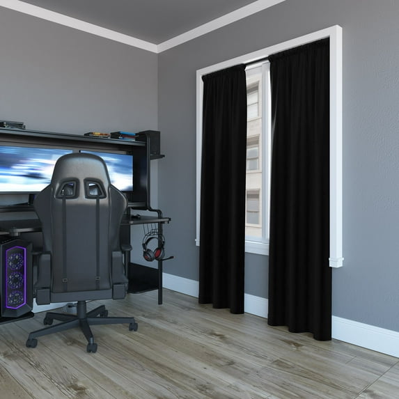 Sun Zero Randall Blackout Rod Pocket Curtain Panel, 37" x 63", Black