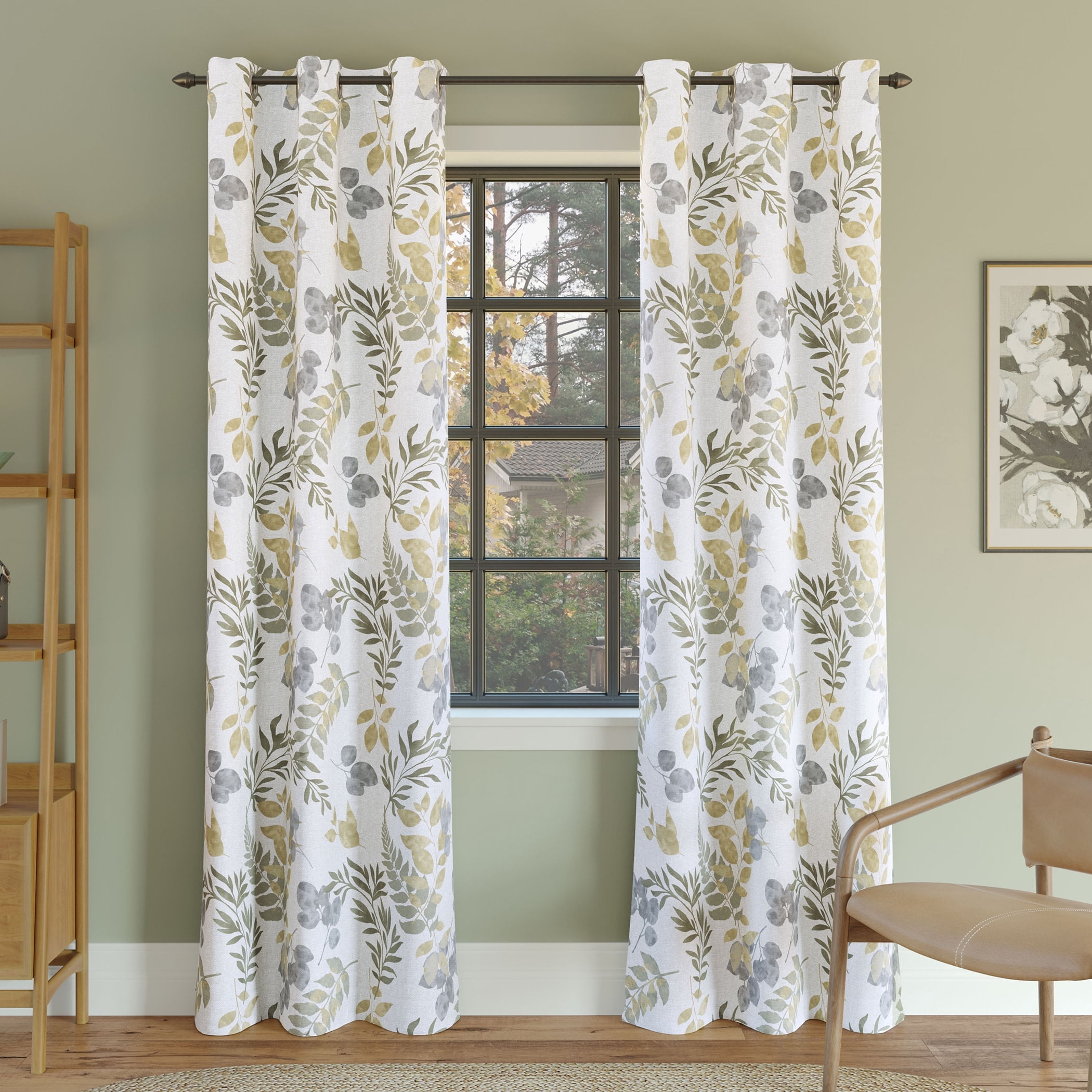 Sun Zero Remi Floral Leaf Print Blackout Grommet Curtain Panel, 40"X84", Multi