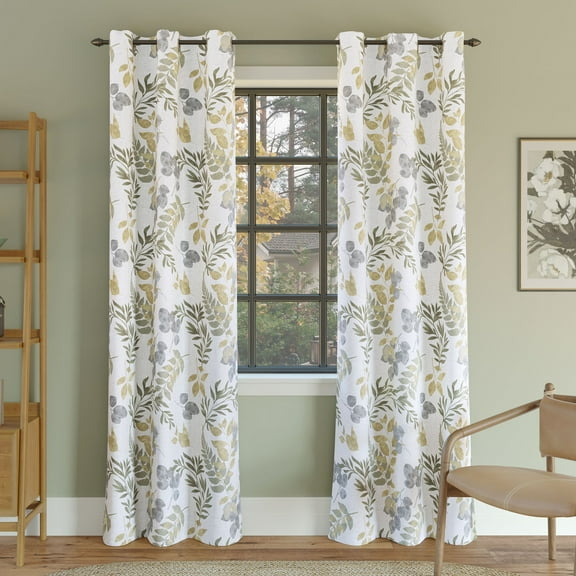 Sun Zero Remi Floral Leaf Print Blackout Grommet Curtain Panel, 40"X84", Multi