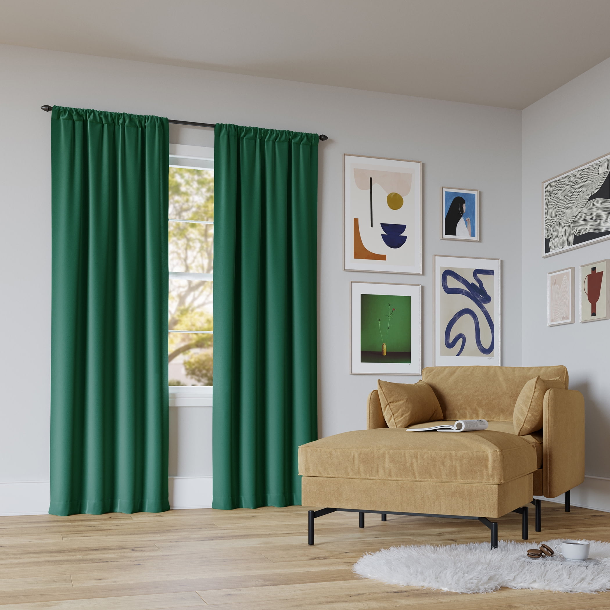 Sun Zero Rianna Theater Grade Extreme 100% Blackout Rod Pocket Curtain Panel, 40"W x 96"L, Malachite Green