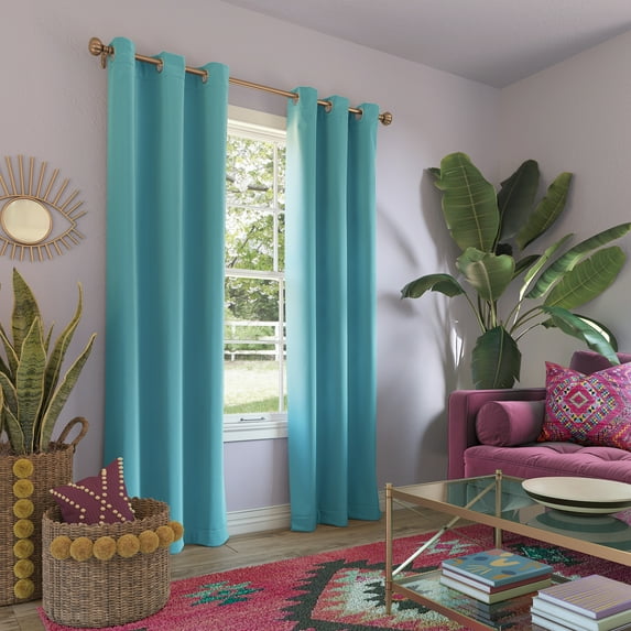Sun Zero Riley Kids Bedroom Blackout Grommet Curtain Panel 40" x 63" in Surf Blue