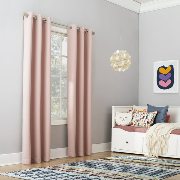 Sun Zero Riley Kids Bedroom Blackout Grommet Curtain Panel, 40"X63", Blush