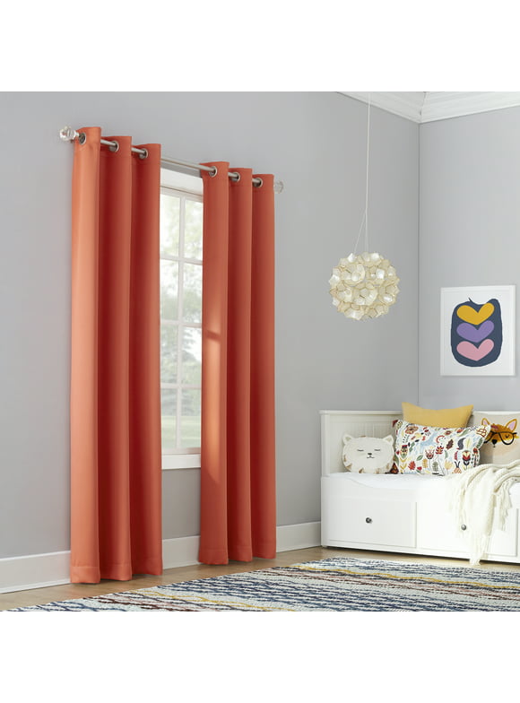 Sun Zero Riley Kids Bedroom Blackout Grommet Curtain Panel, 40"x84", Orange