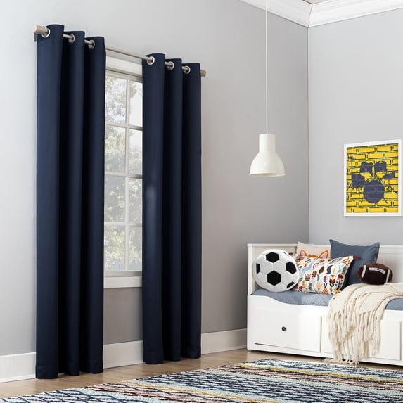 Sun Zero Riley Kids Bedroom Blackout Grommet Curtain Panel, 40"X95", Navy