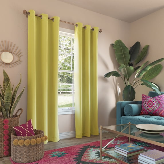 Sun Zero Riley Kids Bedroom Blackout Grommet Curtain Panel in Lemon Yellow, 40" x 84"