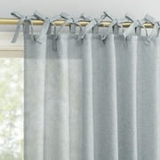 Sun Zero Roxy Generation Slub Texture Tacked Bow Semi-Sheer Tie Top Curtain Panel, 50W x 63L, Faded Blue