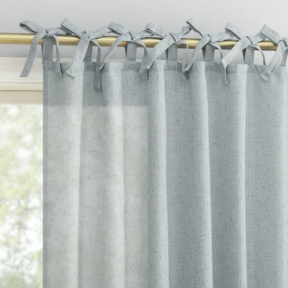 Sun Zero Roxy Generation Slub Texture Tacked Bow Semi-Sheer Tie Top Curtain Panel, 50"W x 63"L, Faded Blue