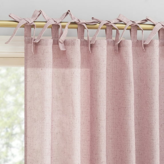 Sun Zero Roxy Generation Slub Texture Tacked Bow Semi-Sheer Tie Top Curtain Panel, 50"W x 63"L, Pink