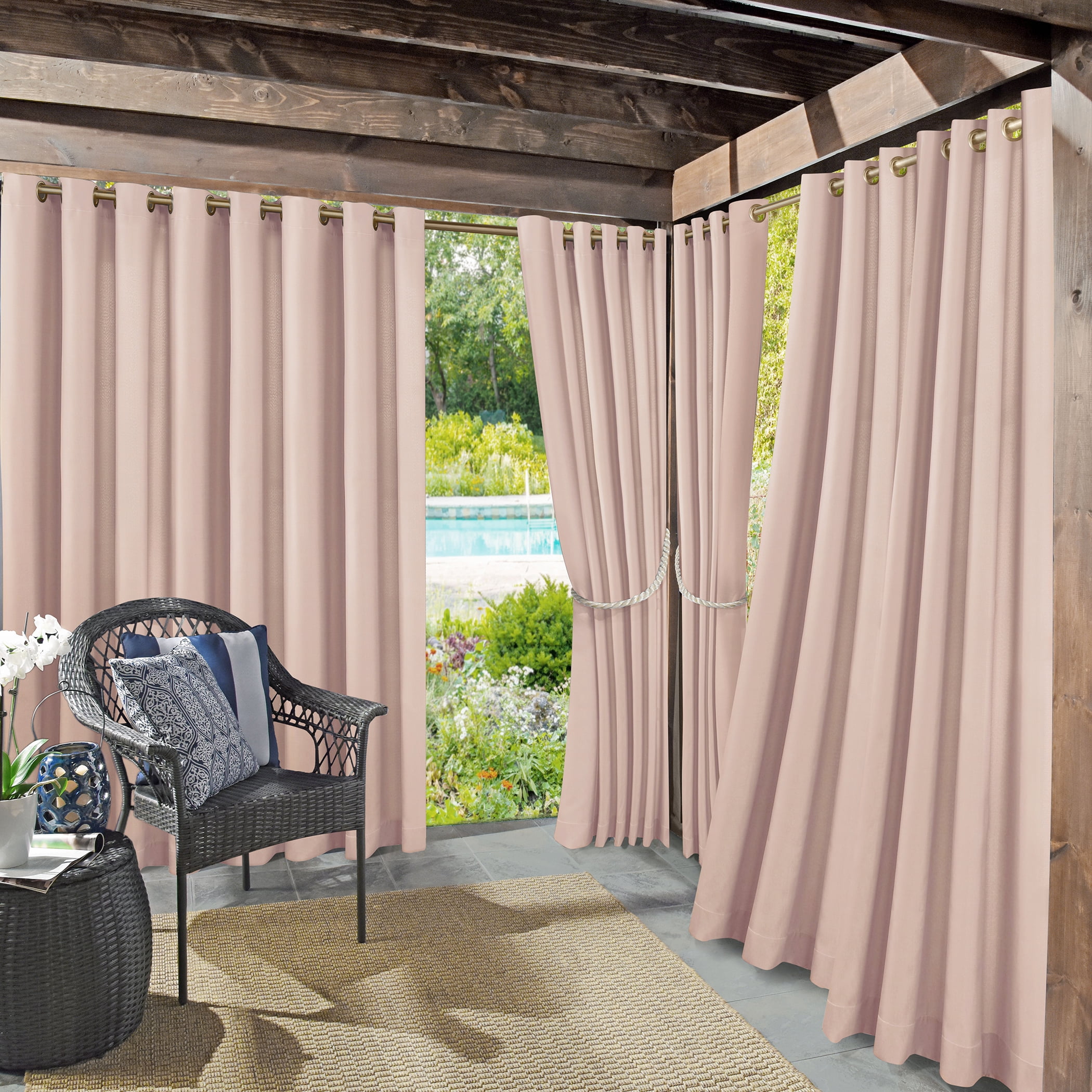 Sun Zero Sailor Indoor/Outdoor UV Protectant Room Darkening Grommet Curtain Panel, 54"x108", Rose Quartz