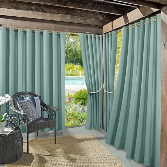 Sun Zero Sailor Indoor/Outdoor Uv Protectant Room Darkening Grommet Curtain Panel, 54"X108", Soft Teal