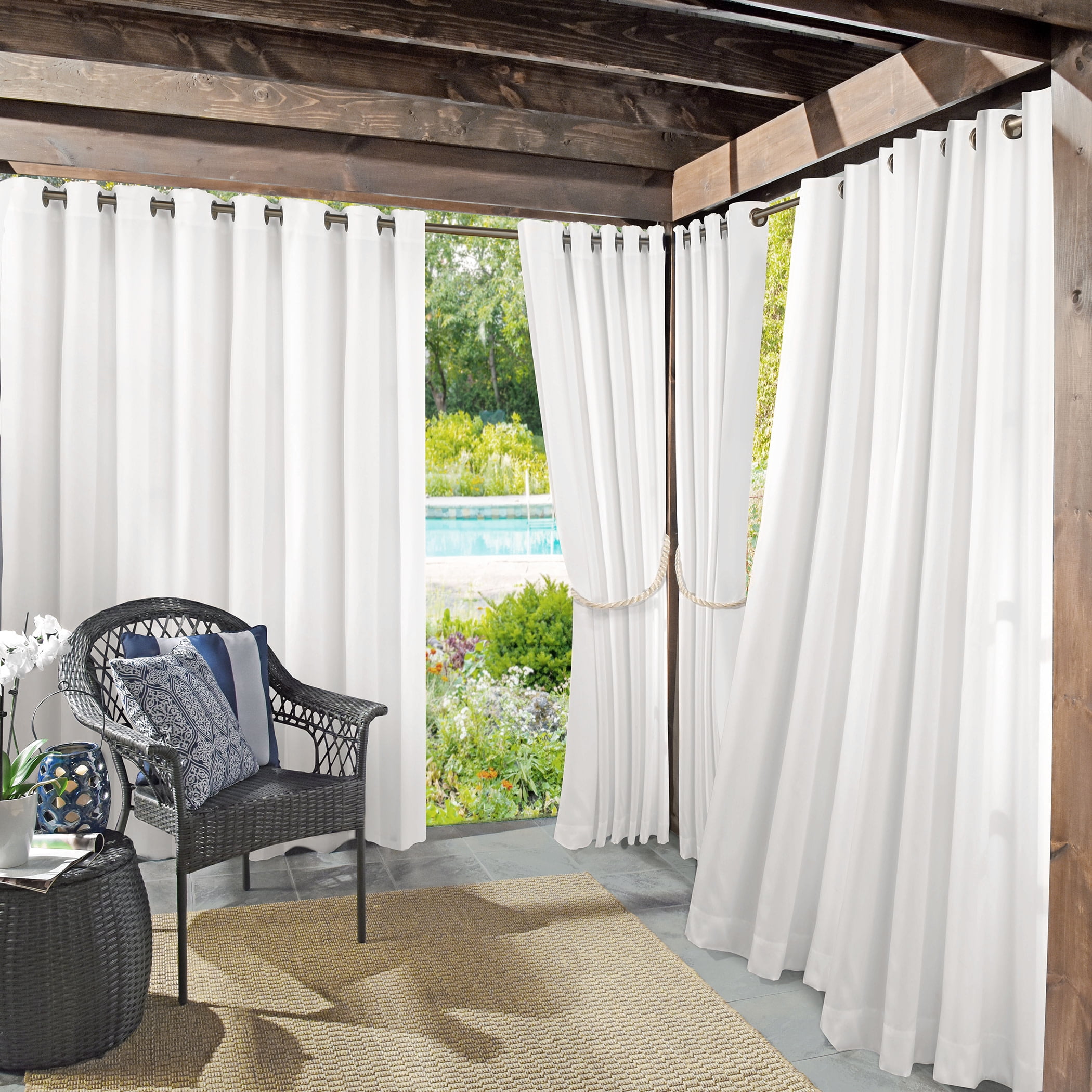 Patio Curtains Outdoor Waterproof Sun Zero Marina Indoor/Outdoor Curtain Panel - 54x95 Inch White UV Protectant Grommet Curtain Sun Zero Blackout Curtains