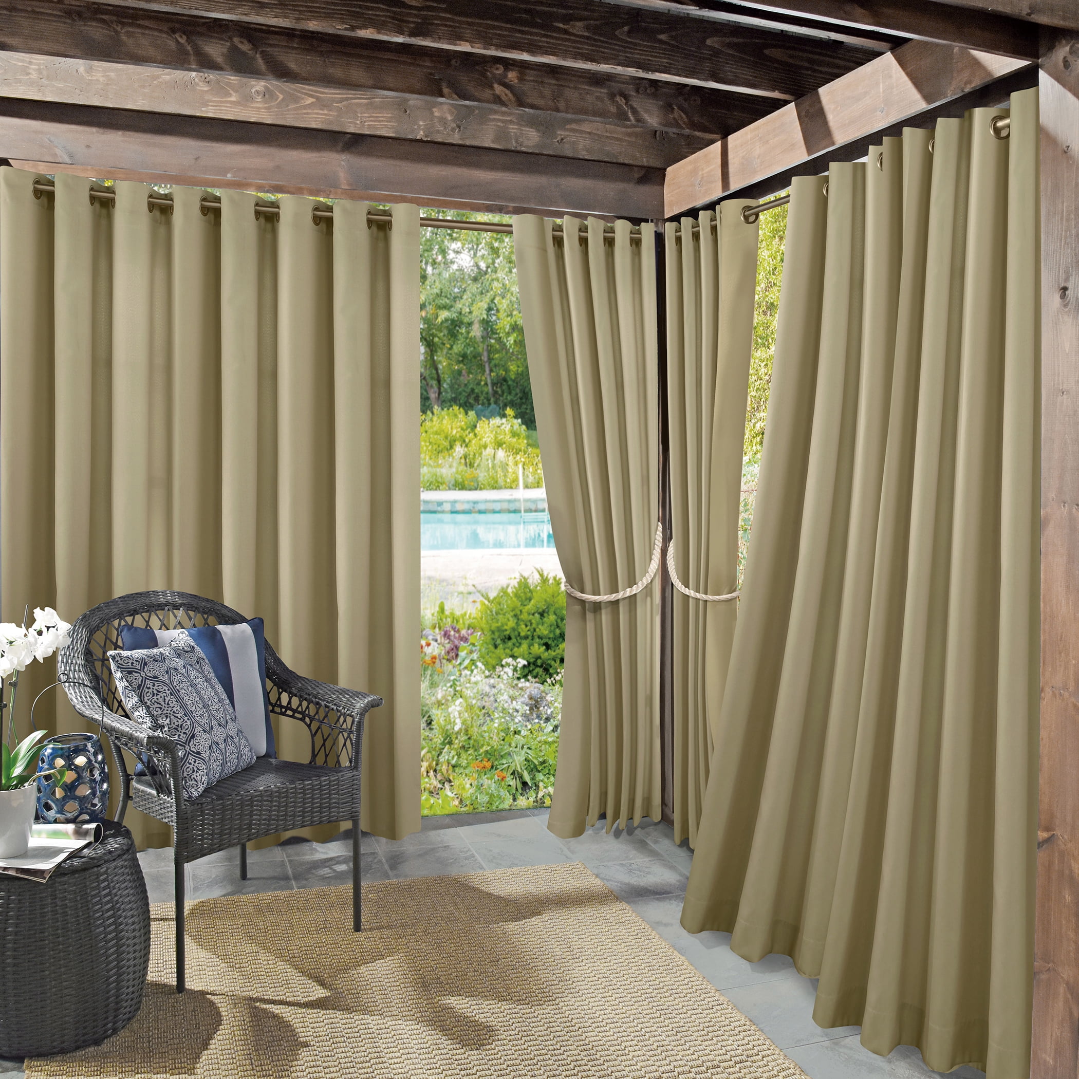 Sun Zero Sailor Indoor/Outdoor UV Protectant Room Darkening Grommet Curtain Panel, 54"x84", Khaki