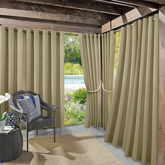 Sun Zero Sailor Indoor/Outdoor UV Protectant Room Darkening Grommet Curtain Panel, 54"x84", Khaki