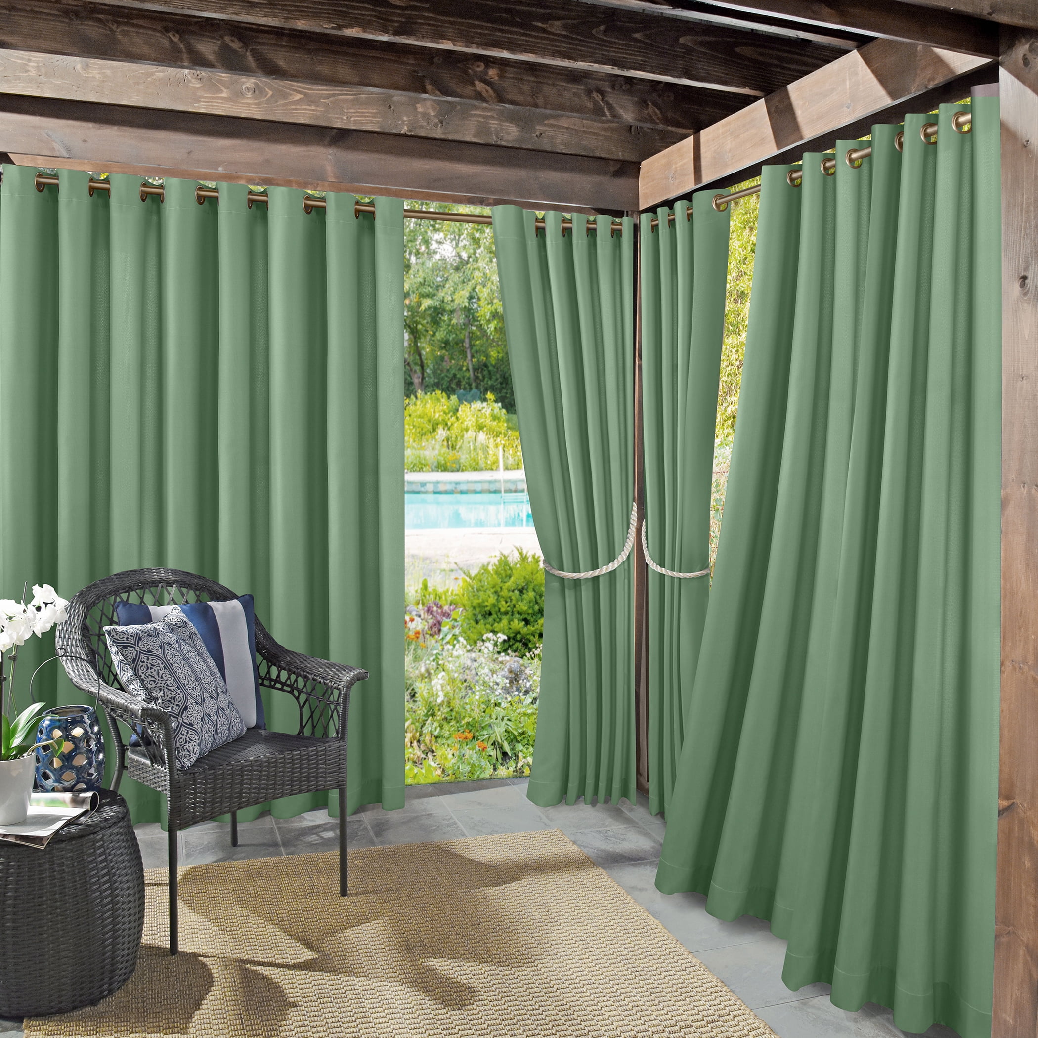 Sun Zero Sailor Indoor/Outdoor UV Protectant Room Darkening Grommet Curtain Panel, 54"x84", Spa Green