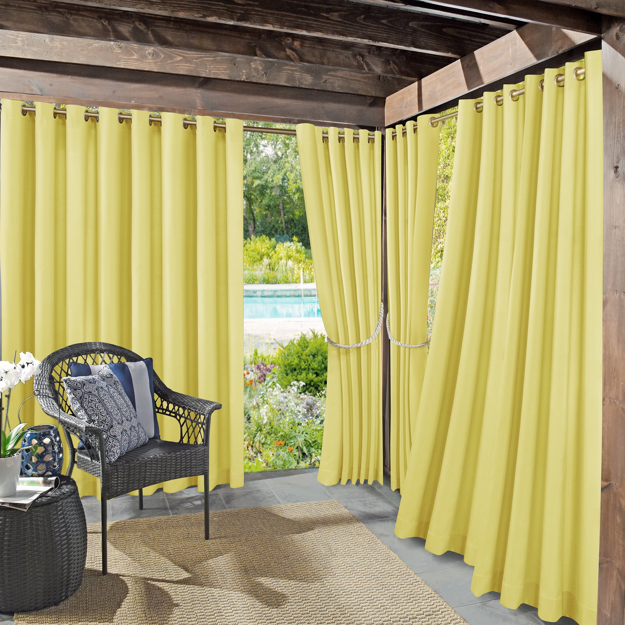 Sun Zero Sailor Indoor/Outdoor UV Protectant Room Darkening Grommet Curtain Panel, 54"x95", Yellow