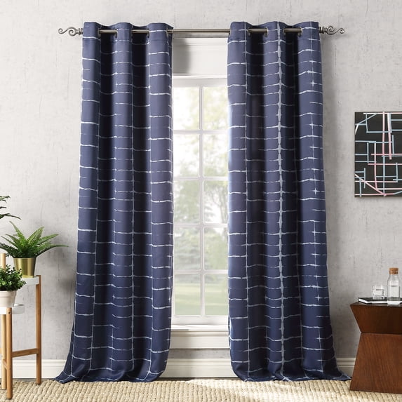 Sun Zero Saki Shibori Print Blackout Grommet Curtain Panel, 40"X95", Navy