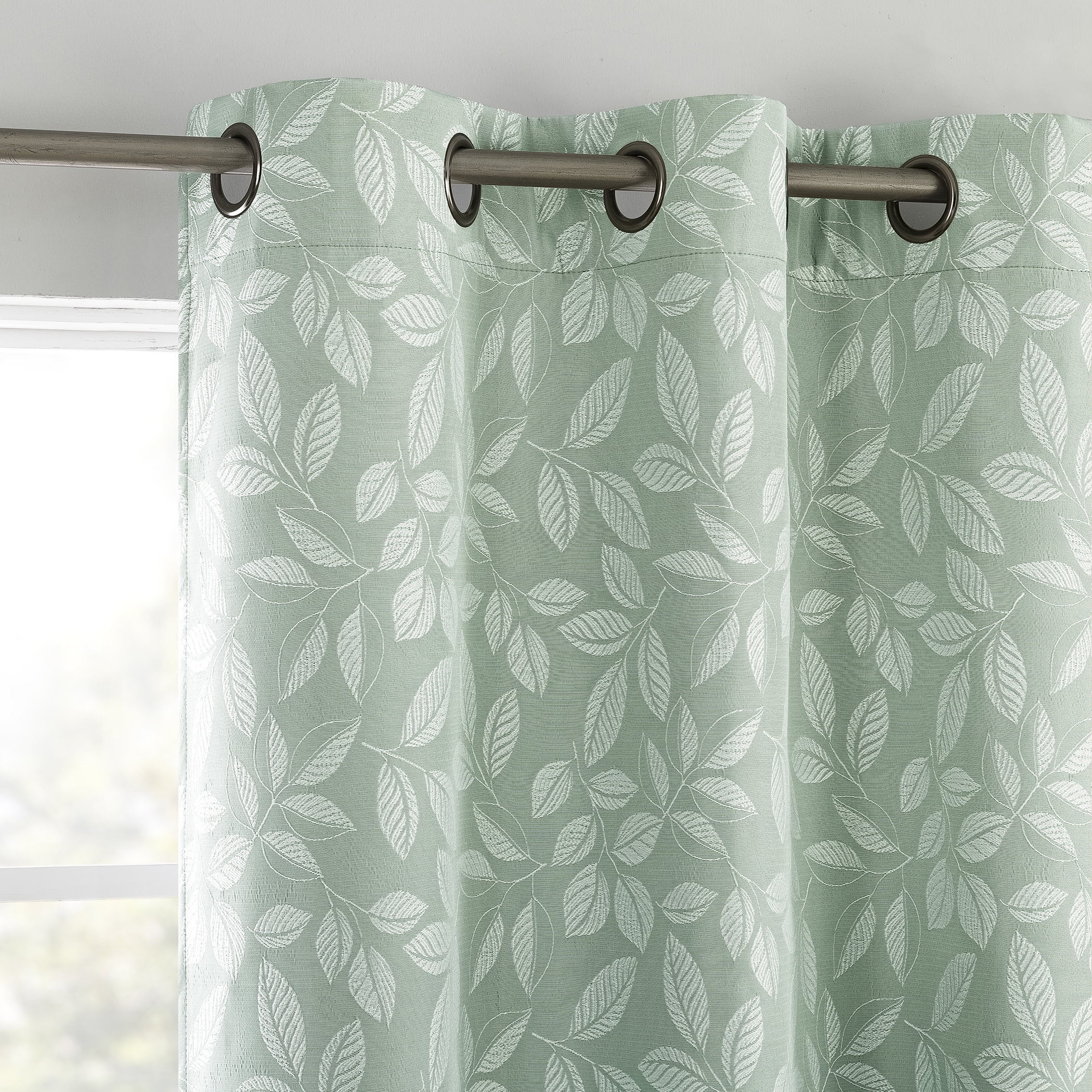 Sun Zero Satti Embroidered Leaf 100% Blackout Grommet Curtain Panel, 40"W x 63"L, Sage Green