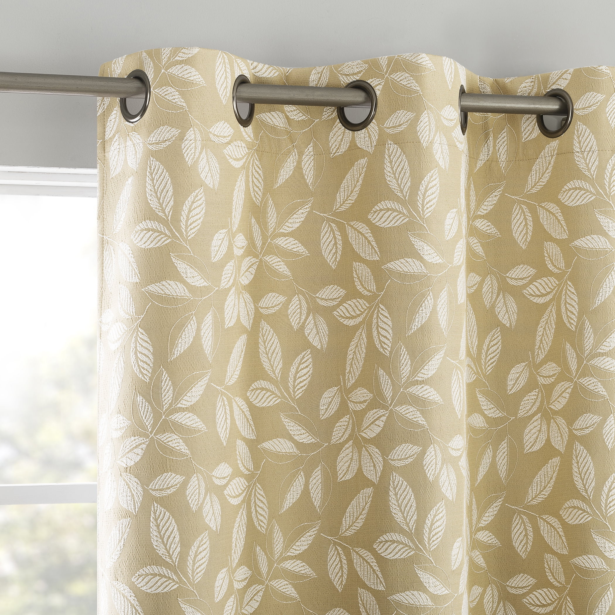 Gold Embroidered Leaf Blackout Grommet Curtain Panel 40" x 84"