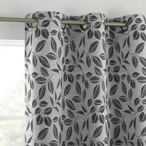 Sun Zero Satti Embroidered Leaf 100% Blackout Grommet Curtain Panel, 40"X84", Pearl/Gray