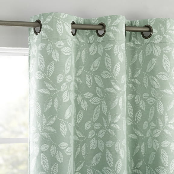 Sun Zero Satti Embroidered Leaf 100% Blackout Grommet Curtain Panel, 40"X84", Sage Green