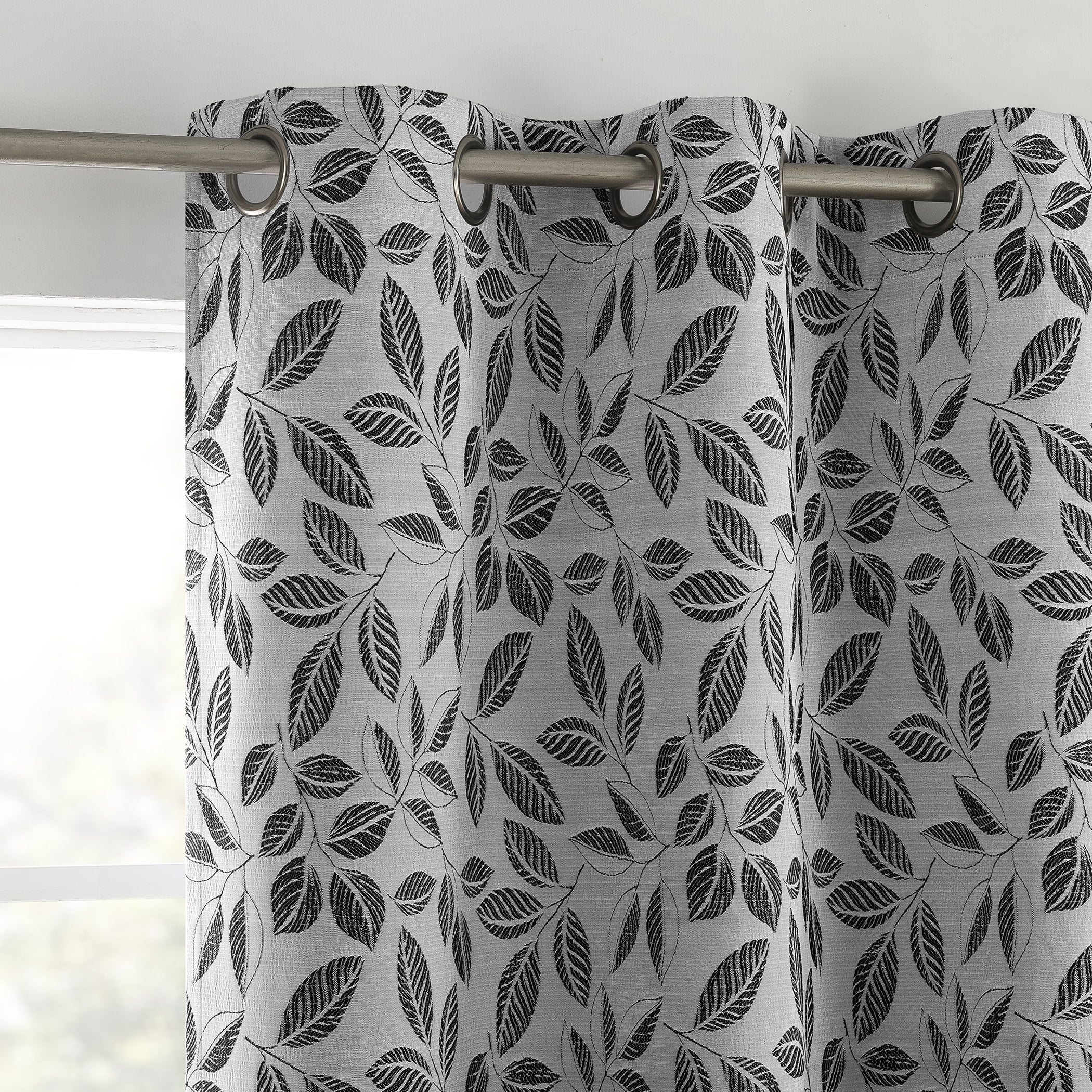 Sun Zero Satti Embroidered Leaf 100% Blackout Grommet Curtain Panel, 40"X96", Pearl/Gray