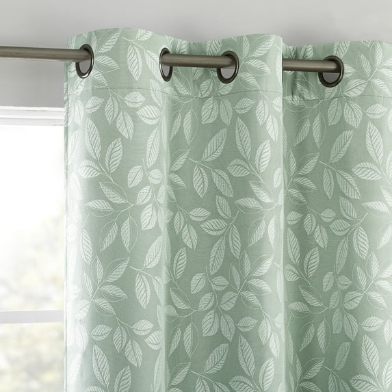 Sun Zero Satti Embroidered Leaf 100% Blackout Grommet Curtain Panel, 40"X96", Sage Green
