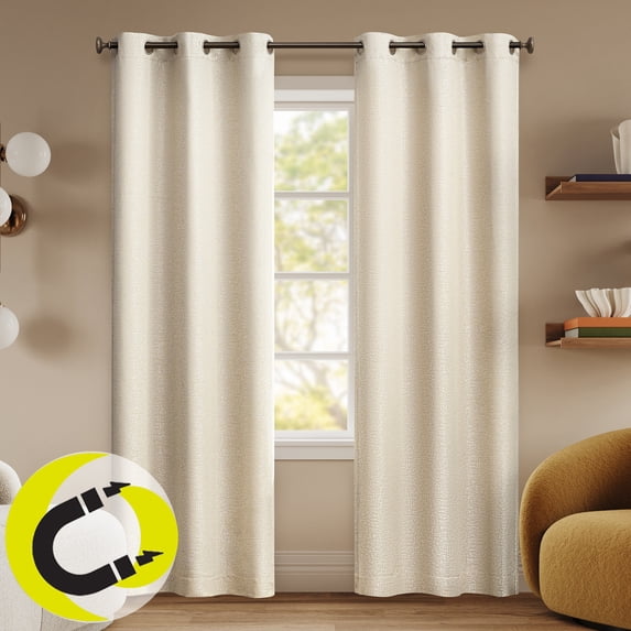 Sun Zero Serenity 2-pack Abstract Magnetic Closure 100% Blackout Grommet Curtain Panel Pair, 36"W x 63"L, Natural