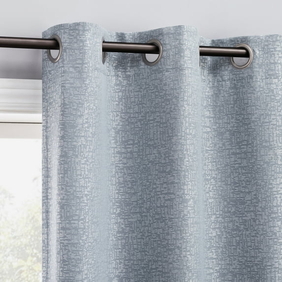 Sun Zero Serenity 2-pack Abstract Magnetic Closure 100% Blackout Grommet Curtain Panel Pair, 36"W x 84"L, Light Blue