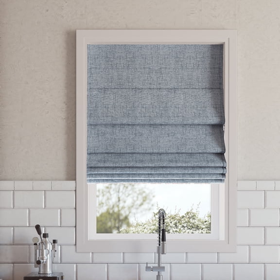 Sun Zero Somerton 1-Piece Textured 100% Blackout Cordless Roman Shade, 23"X64", Blue