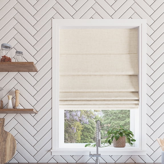 Sun Zero Somerton 1-Piece Textured 100% Blackout Cordless Roman Shade, 34"X64", Linen