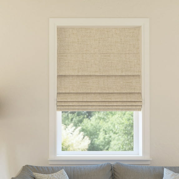 Sun Zero Somerton 1-Piece Textured 100% Blackout Cordless Roman Shade, 34"X64", Taupe