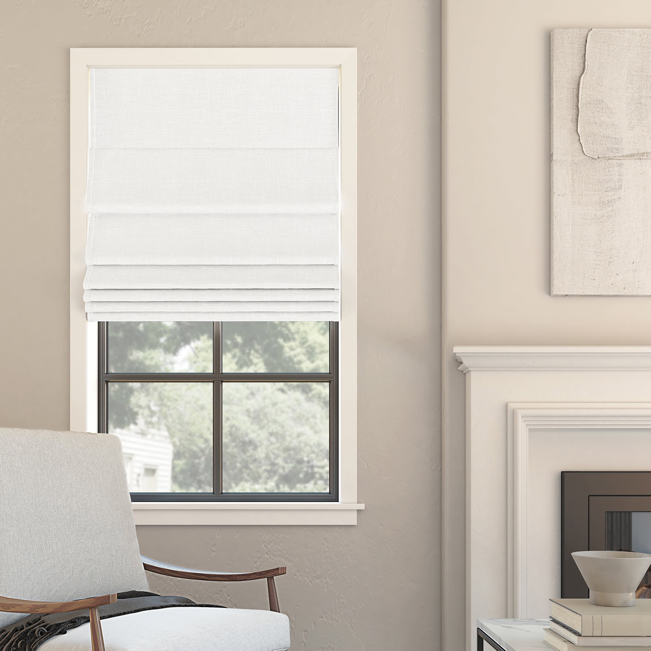 White Textured Fabric Cordless Blackout Roman Shade 39" x 64"