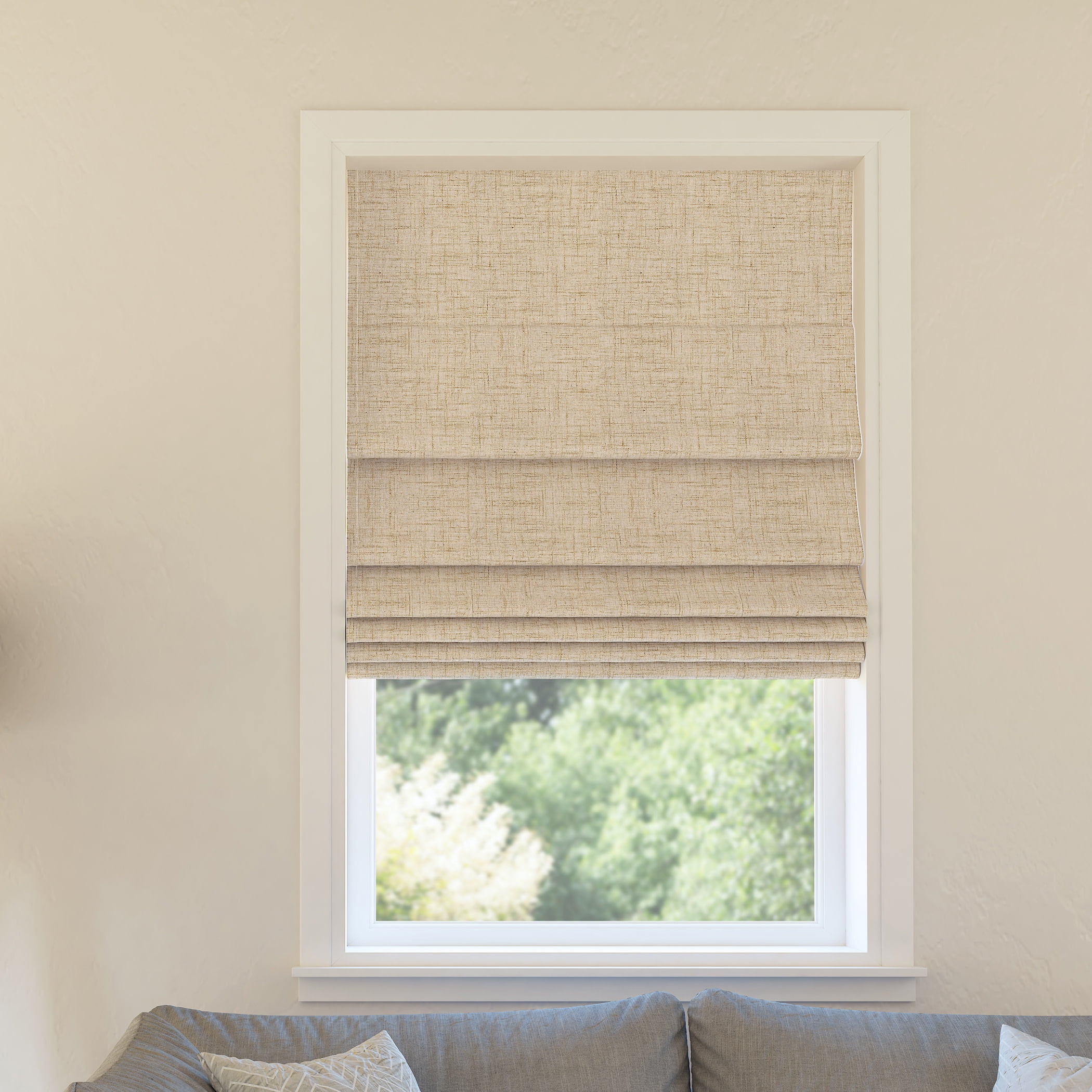 Taupe Cordless Blackout Roman Shade with Textured Fabric, 27" x 64"