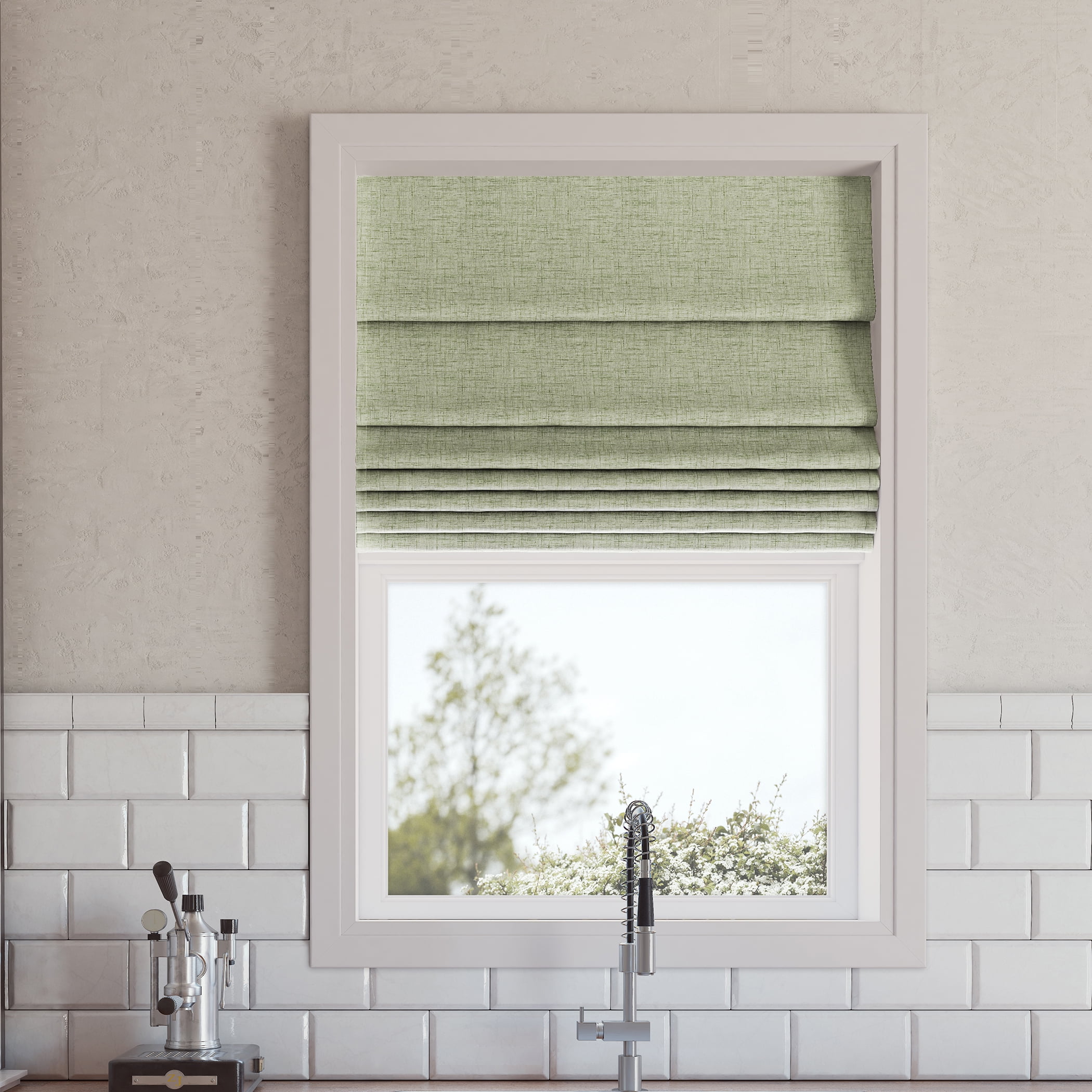 Sage Green Textured Fabric Cordless Blackout Roman Shade 33" x 64"