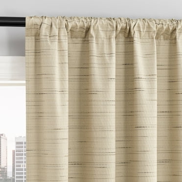 Sun Zero Sylvan Slub Stripe Thermal Blackout Rod Pocket Curtain Panel, 40"x63", Taupe