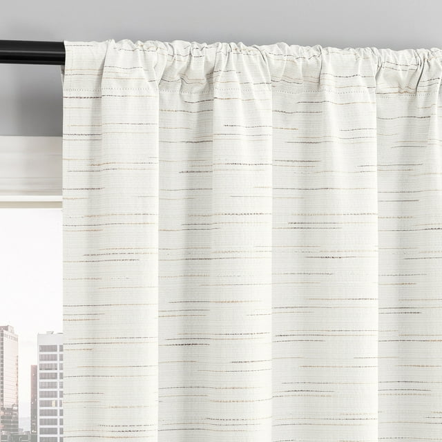 Sun Zero Sylvan Slub Stripe Thermal Blackout Rod Pocket Curtain Panel, 40"x63", White