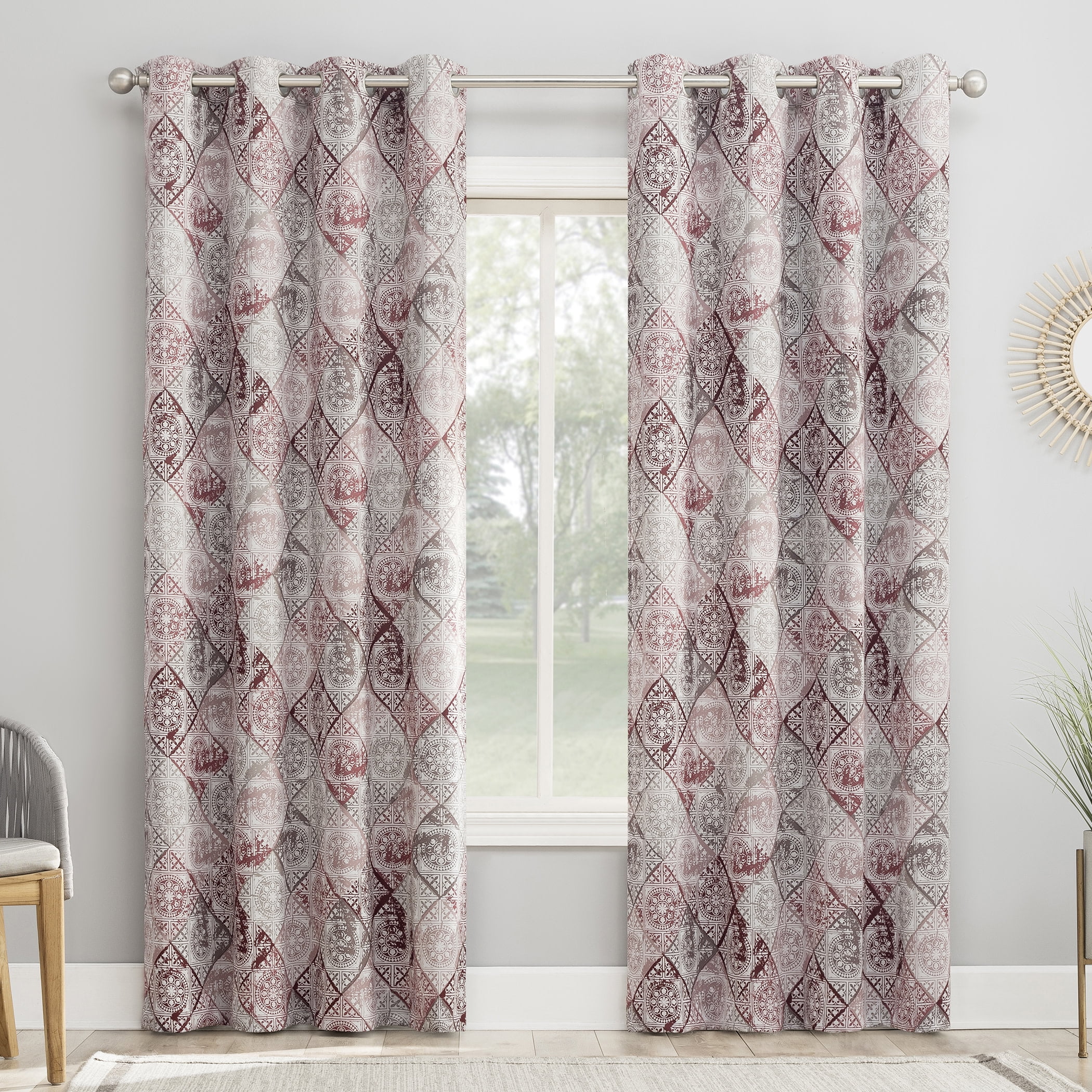 Rosewine Global Medallion Print Room-Darkening Polyester Curtain Panel