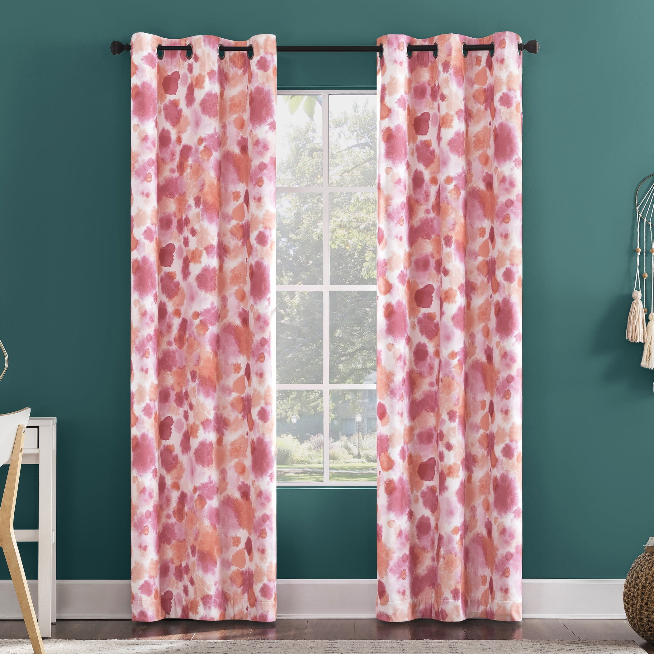 Sun Zero Tie Dye Print 100 Blackout Grommet Single Curtain Panel 40" x 84" in Pink