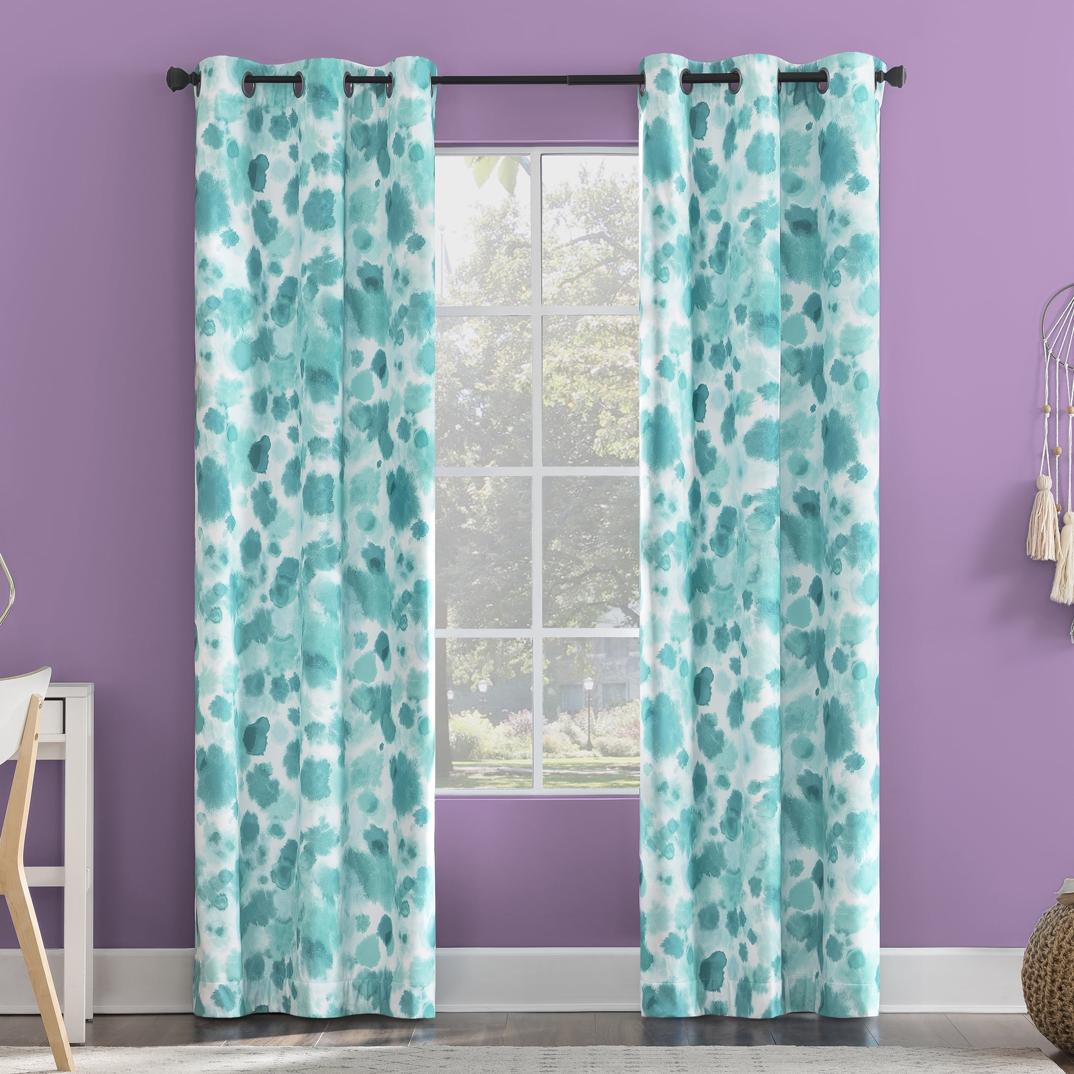 Sun Zero Tie Dye Print 100% Blackout Grommet Single Curtain Panel, 40" x 84" in Surf Blue